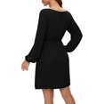 thumbnail image 5 of Vestido corto elegante de mujer con manga larga, cuello barco, lazo en la cintura, M JAMW Sencillez, 5 of 5