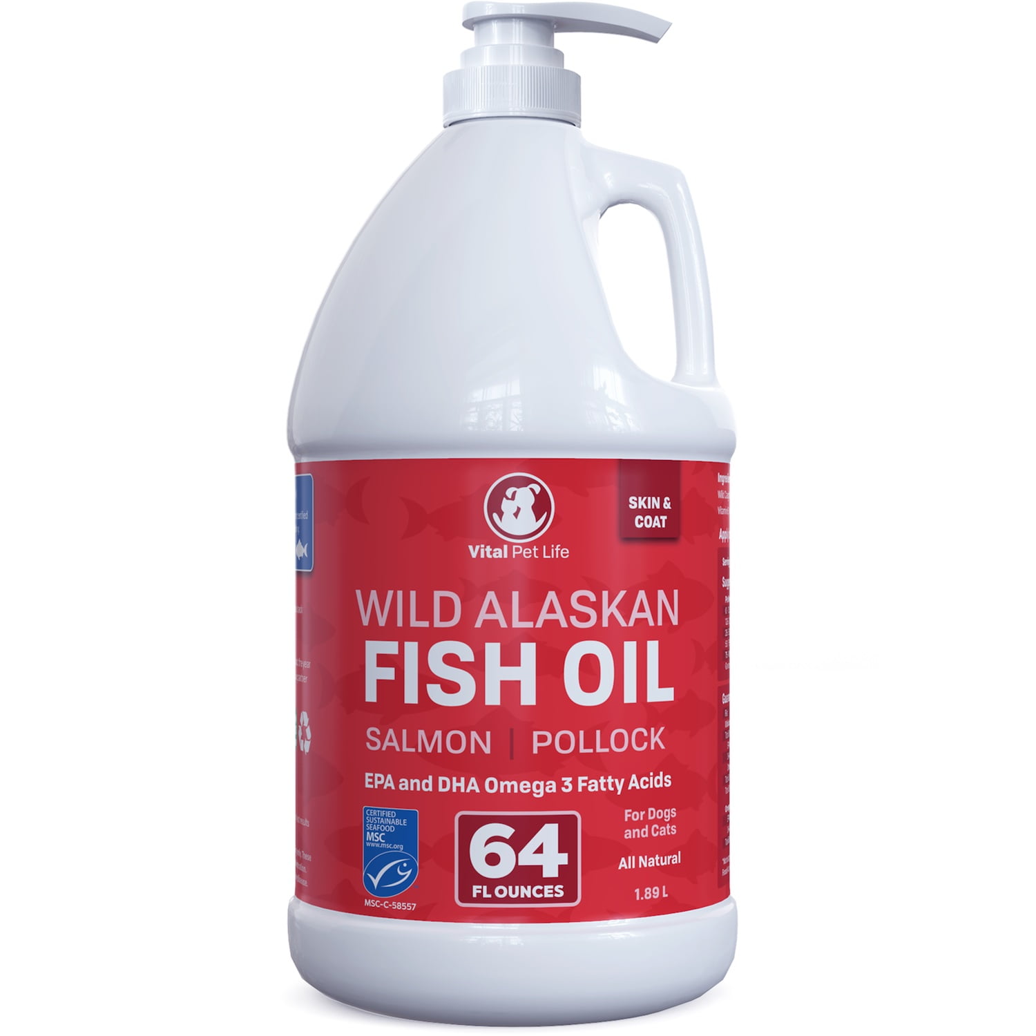 Vital Pet Life Fish Oil for Dogs & Cats, Wild Alaskan Salmon & Pollock