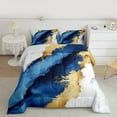 thumbnail image 2 of Manfei Modern Fulid Art Queen Comforter Set,Maeble Pattern Bedding Sets,Glod White Blue Bedding Comforter Set For Kids,Ultra Soft Home Decor Reversible,3-Piece, 2 of 8