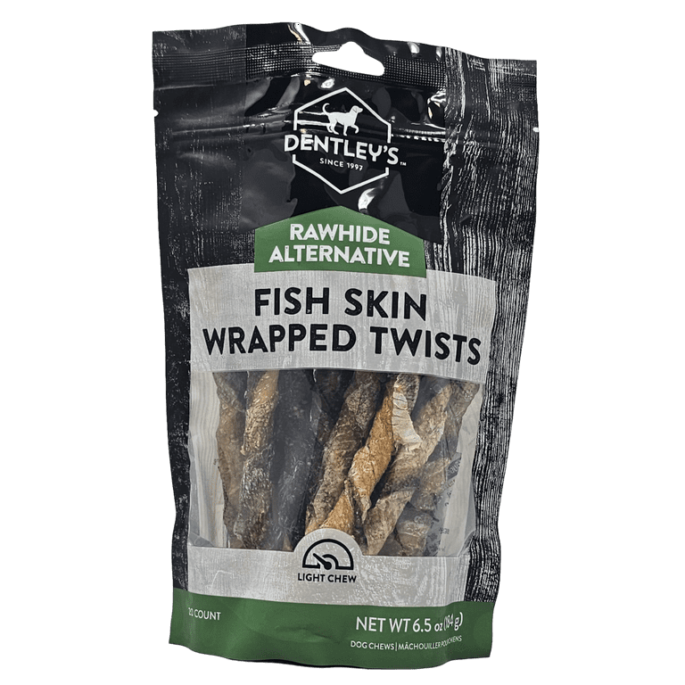 Dentley s Fish Skin Wrapped Twists with Coconut Rawhide Alternative Dog Treats 6.5oz Pack of 2