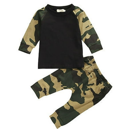 

Bagilaanoe 2pcs Newborn Baby Boys Long Pants Set Camouflage Print Long Sleeve T-shirt Tops + Trousers 6M 12M 18M 24M Infant Casual Outfits