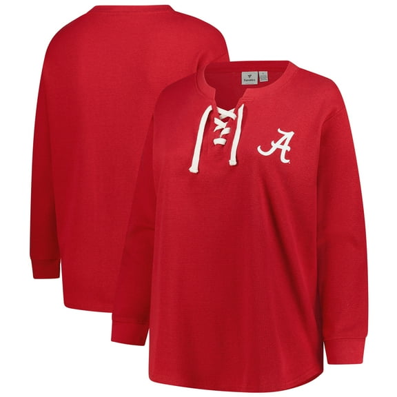 Women's Fanatics Crimson Alabama Crimson Tide Lace-Up Waffle Knit Plus Size Long Sleeve T-Shirt