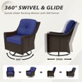 thumbnail image 3 of EAGLE PEAK Azure Bay 3 Pieces Outdoor Wicker Bistro Set, Swivel Rocking Chairs with Side Table, Brown Wicker and Blue Cushions, 3 of 10