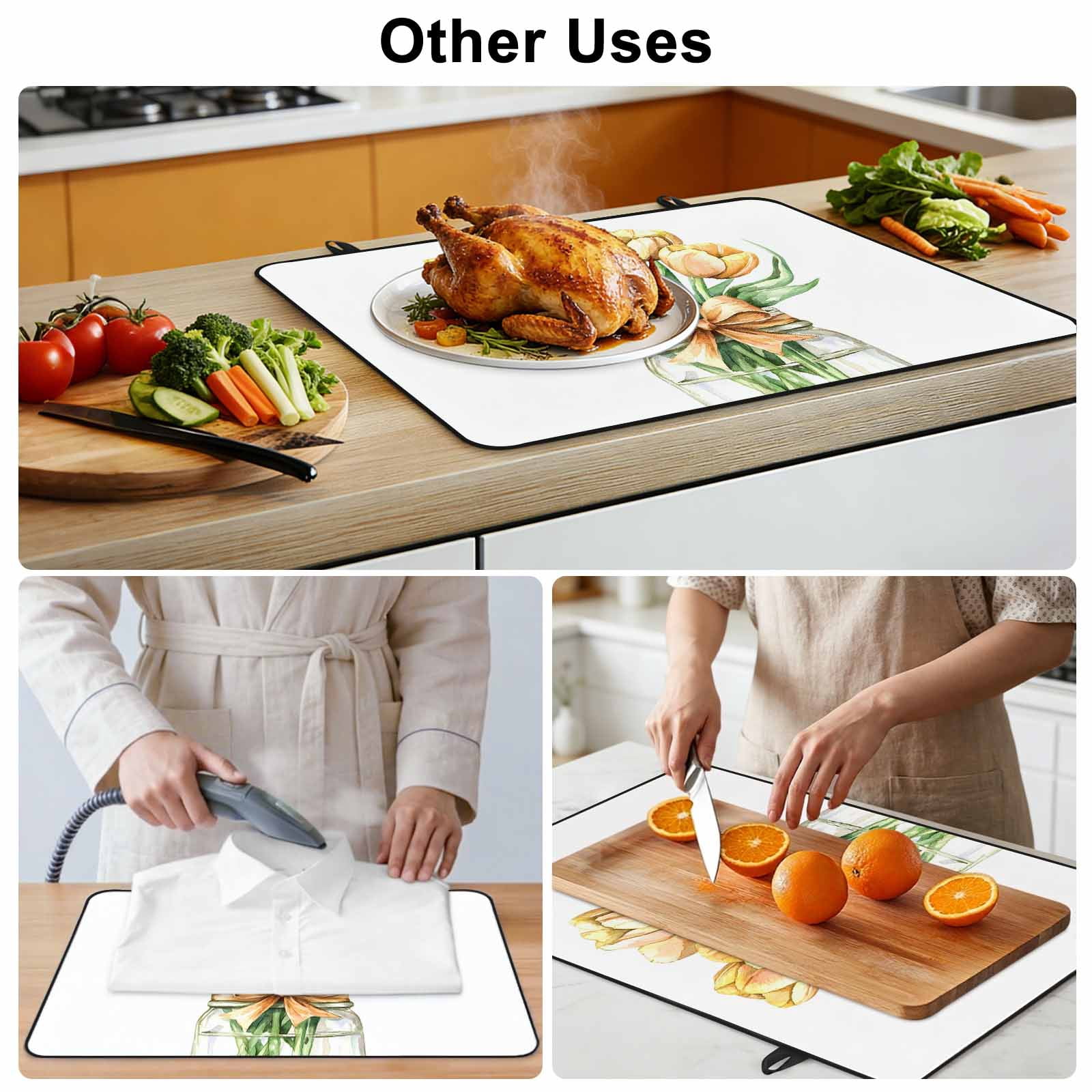 Spring Floral Yellow Stove Top Cover for Electric Stove, Heat-proof & Non Slip Glass Top Stove Cover Protector, Botanical Tulips Flower in Vase Kitchen Flat Cooktop Rubber Mat 24x21 Inches