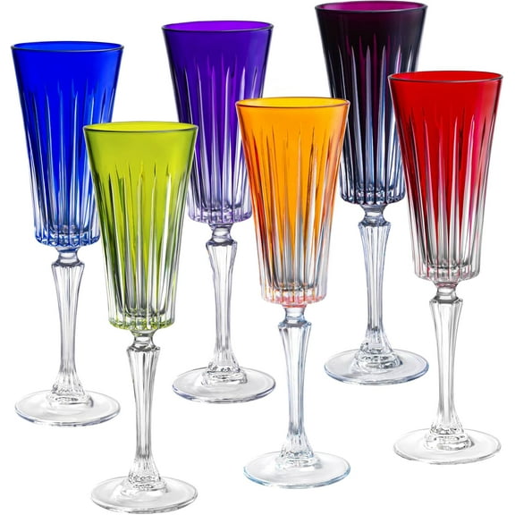 Barski Colored Champagne Flute Glasses - Assorted Colors - Toasting Champagne Flute Glass - Wedding or Anniversary Flutes - Set of 6 - Gift Ready Colored Glasses - 7 oz Made in Europe