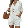thumbnail image 2 of Women's 3 Piece Outfits V Neck Slim Fit Button Vest Lapel Open Front High Waist Shorts Business Suit Set, 2 of 2