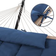 SUNCREAT Double Hammock with Stand, Two Person Cotton Rope Hammock-- 147.6(L)*52(W)*47.6(H) , Navy