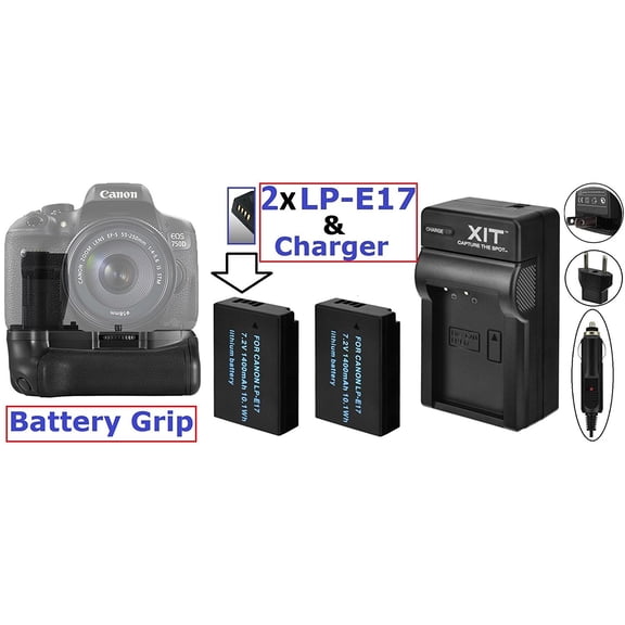 Battery Grip   2-Pcs LP-E17 Battery & Charger For Canon Rebel T6i T6s 760D 750D