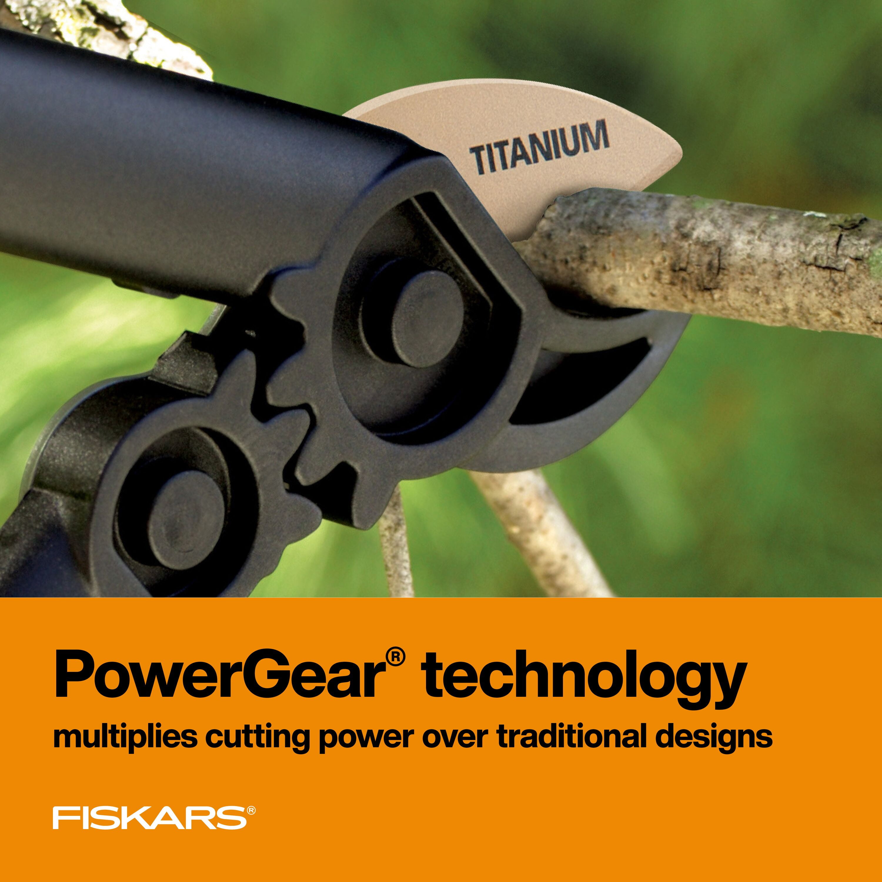 Fiskars PowerGear Titanium Lopper (15"), Compound-Action Bypass Lopper, Black and Orange, 1 Count