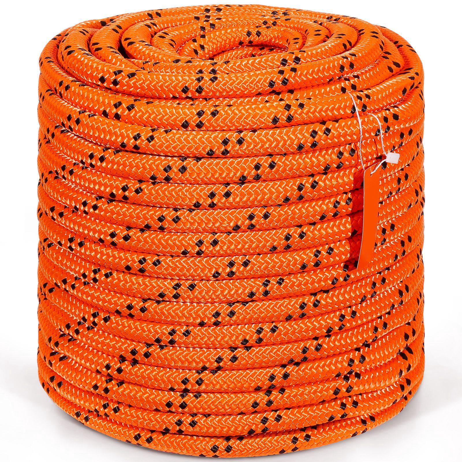 Double Braided Polyester Rope 3/4 Inch x 220 Feet 24 Strands 20000 LBS Breaking Strength Arborist Rigging Rope for Rock Climbing Hiking Camping Swing Rappelling Rescue Orange Black