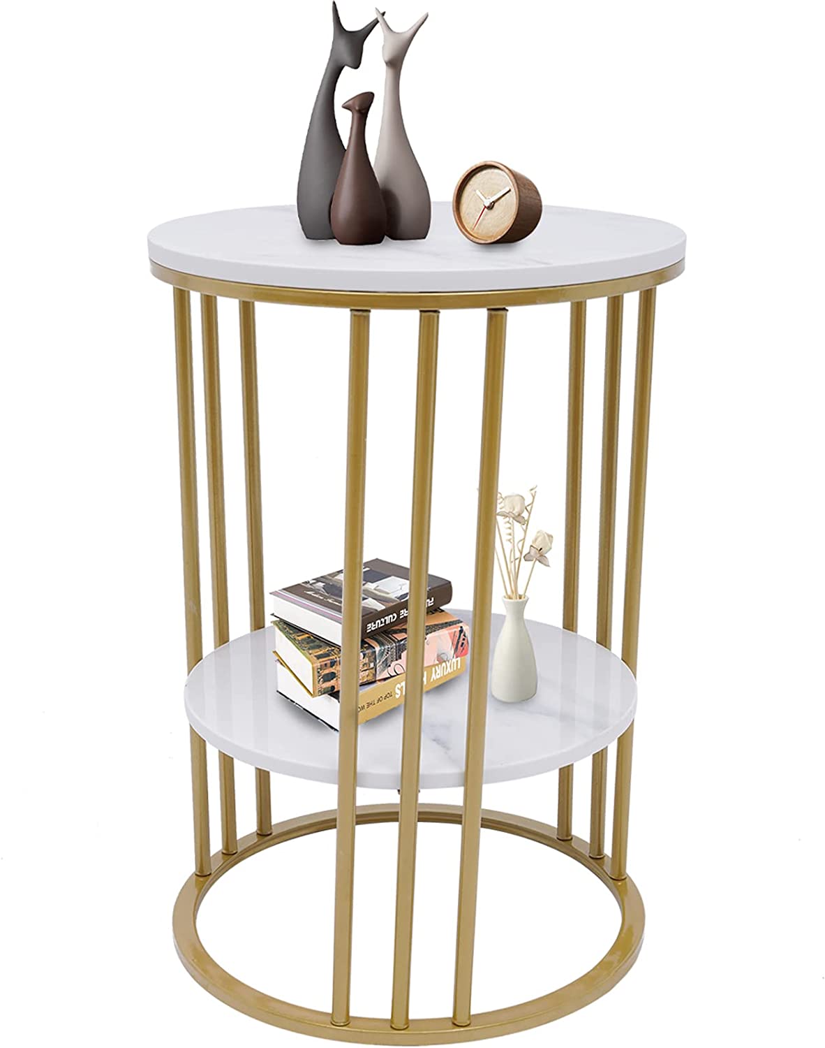 MONIPA 21.7 inch Modern Nightstand 2Tier Marble Gold Side Tables for