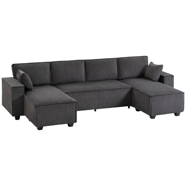 HOMCOM Sofa with Double Chaises, Modular U Shaped Couch, Dark Grey