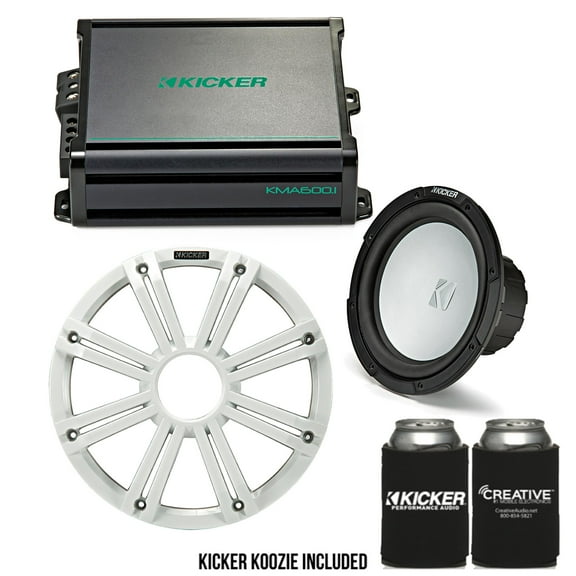 Kicker 10 Inch LED  Marine Subwoofer (White) 600 Watt Amplifier Bundle