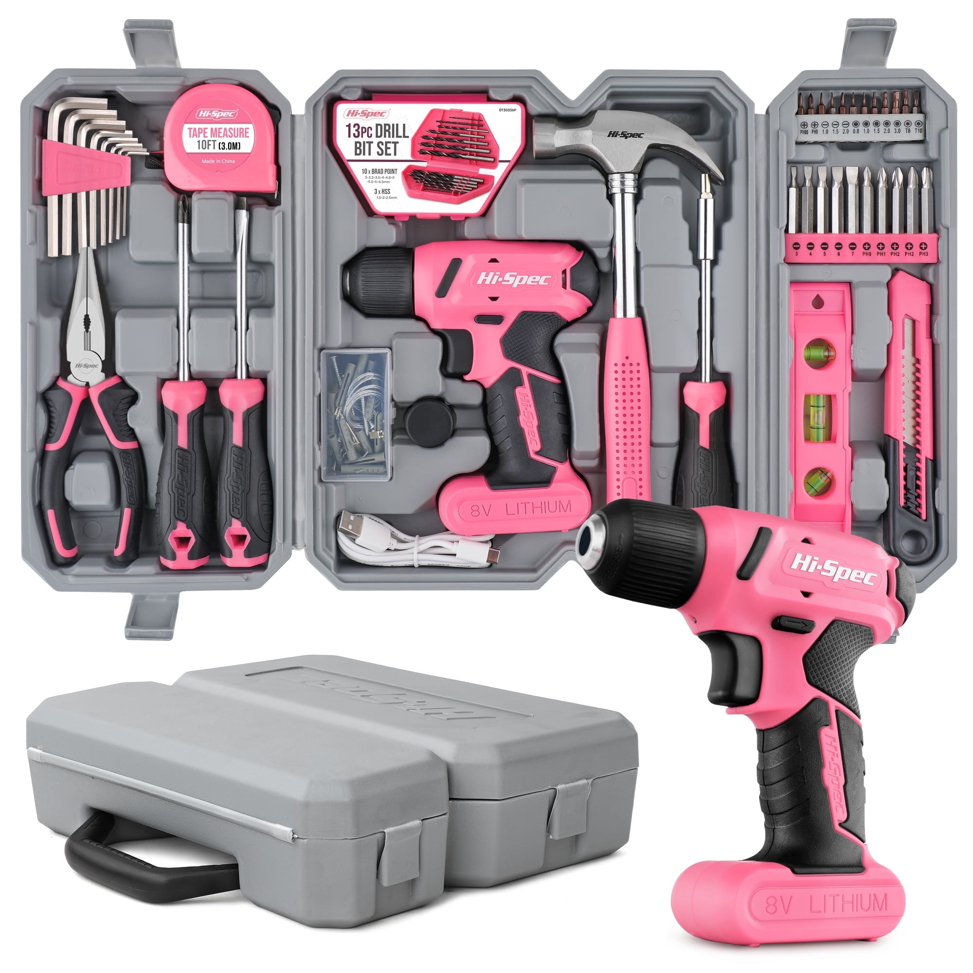 Pink Power Rechargeable Tool Kit Light Handheld 3.6V Screwdriver 18V Drill with Battery Charger Bit Set Walmart