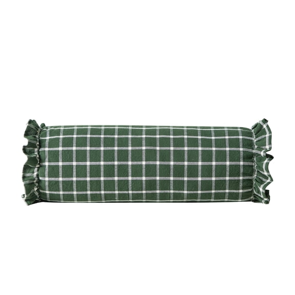 My Texas House 8" x 22" Green Window Plaid Bolster Decorative Pillow