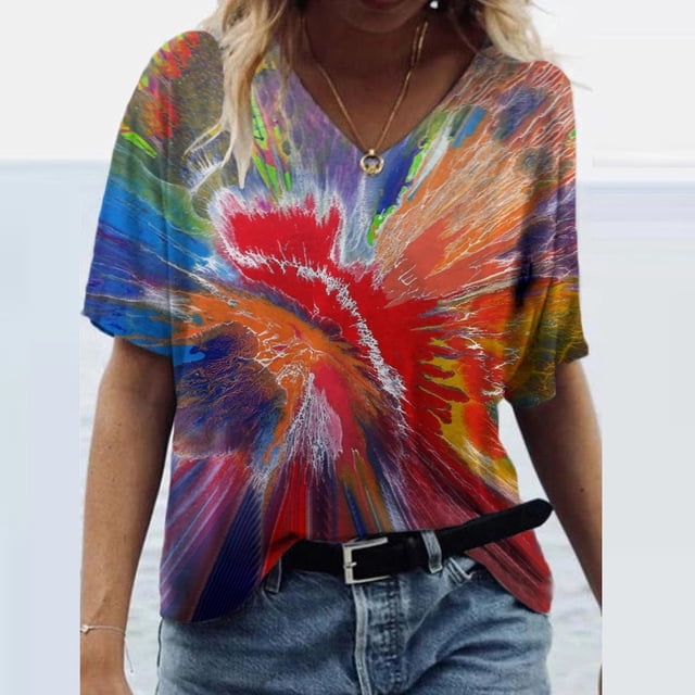 Puntoco Moda Mujer Verano Impreso Manga Corta Cuello Redondo Camiseta Casual Camisetas Puntoco Puntoco-1822