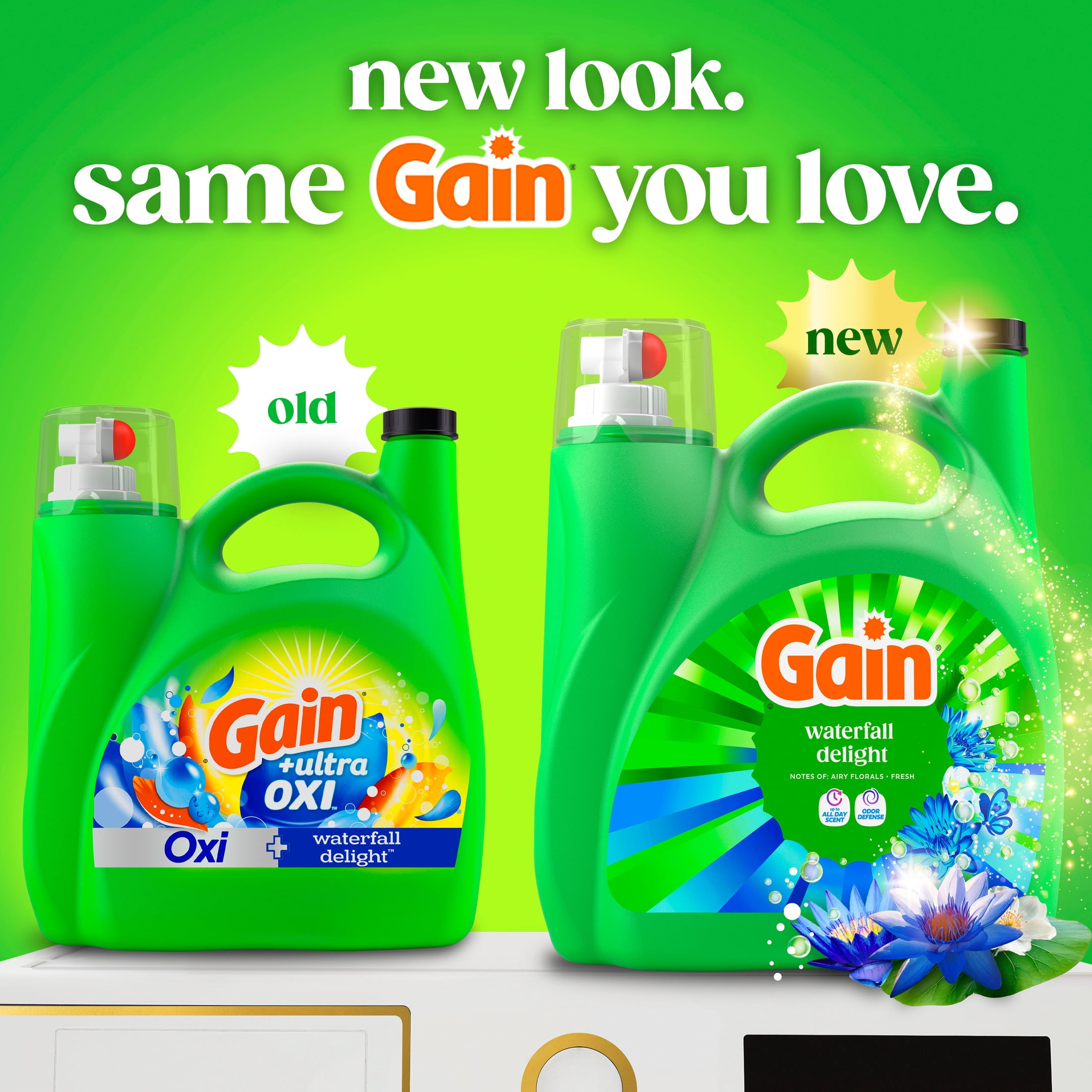 Gain Laundry Detergent Liquid, Now with Odor Defense, Waterfall Delight Scent, 177 fl oz, 134 Loads