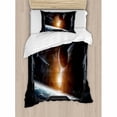 thumbnail image 3 of Outer Space Duvet Cover Set, Scenery of Planets from the Window of a Shuttle Bodies Astronaut Space Station, Decorative 3 Piece Bedding Set with 2 Pillow Shams, King Size, Grey Orange, by Ambesonne, 3 of 3