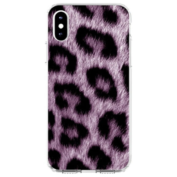 DistinctInk Clear Shockproof Hybrid Case for iPhone X / XS (5.8" Screen) - TPU Bumper, Acrylic Back, Tempered Glass Screen Protector - Purple Black Leopard Fur Skin Print