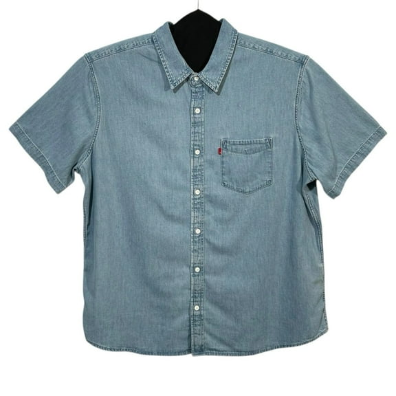 Levi's Men’s Button-Up Cotton Shirt Size XXL Blue Classic Fit Casual Short Sleeve