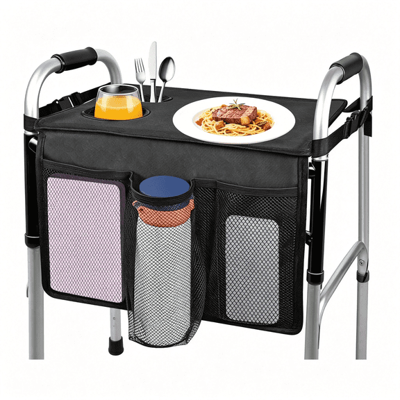 XIBUFE Walker Tray for Folding Walker,Premium Tray for Walker for Seniors with Cup Holder,Walker Trays for Rolling Folding Walker,Walker Accessories for Seniors(Black)