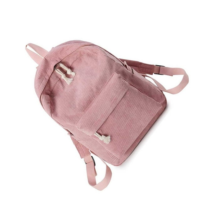 kurtrusly Striped Backpack Outdoor College Large Capacity Solid School Bag Female Corduroy Fashion Travel Rucksack Students Adults Pink