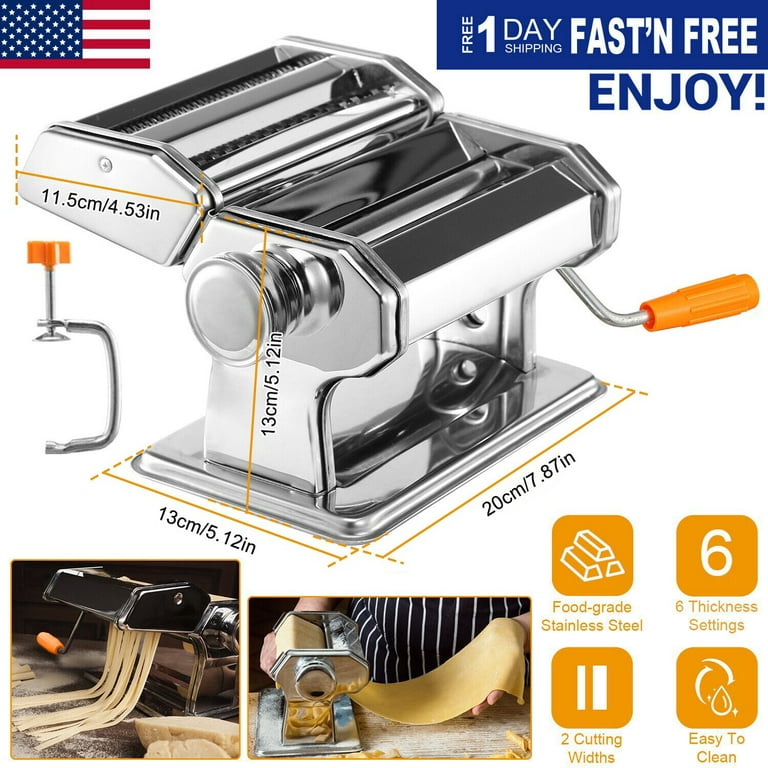 Stainless Steel Pasta Roller Machine for Fresh Noodles, Spaghetti, and  Fettuccine 