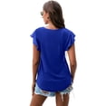 thumbnail image 2 of Women Tops Knit Shirts Casual Ruffle Short Sleeve Top Round Neck Tunic Tank Tops Tee Blouse for Summer, 2 of 5