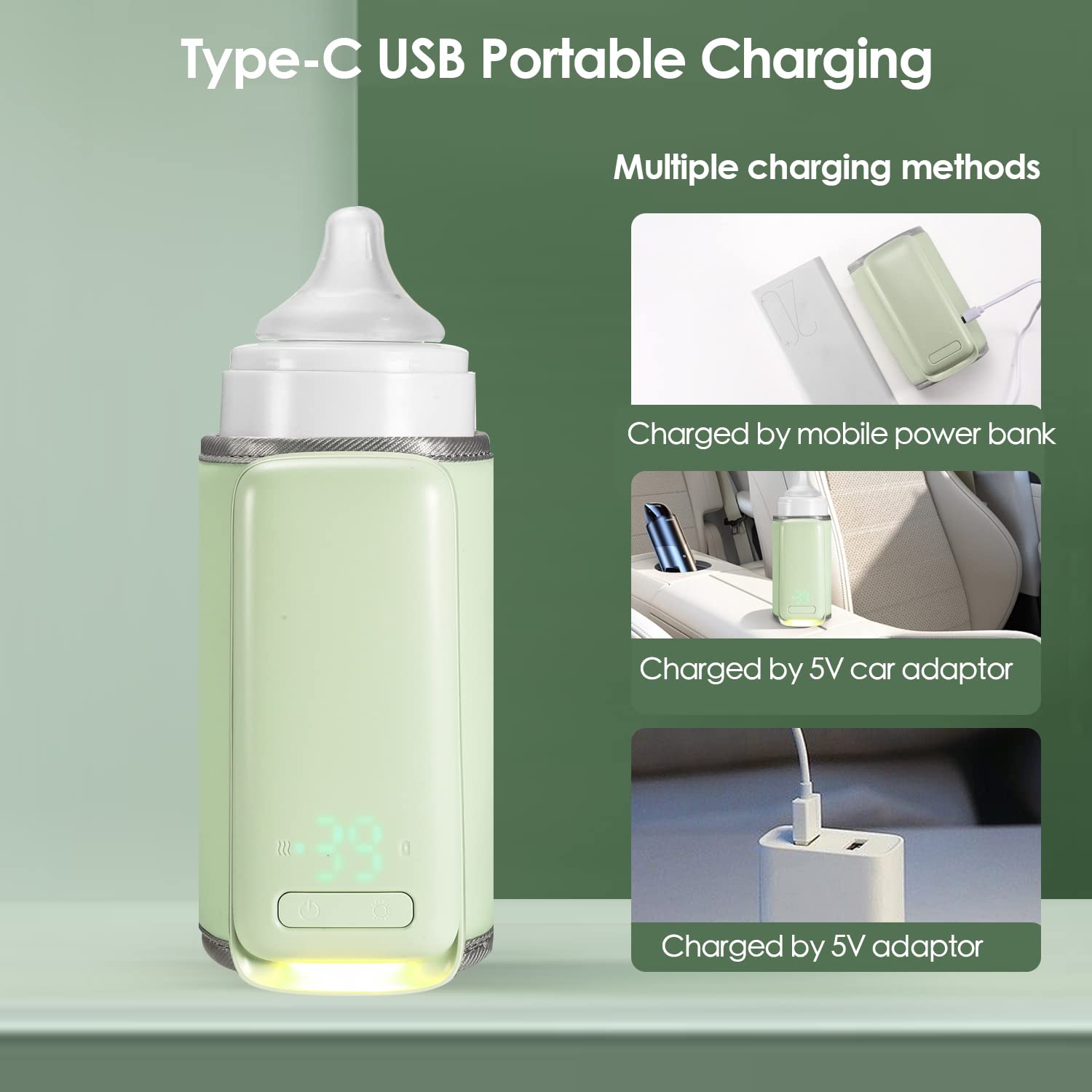 Wiher Wireless Baby Bottle Warmer for Travel, Portable Baby Milk Warmer with Light On The Go Constant Temperature Rechargeable USB Battery-Powered Baby Milk Heating Bag in Car Heaters Thermostat Bag