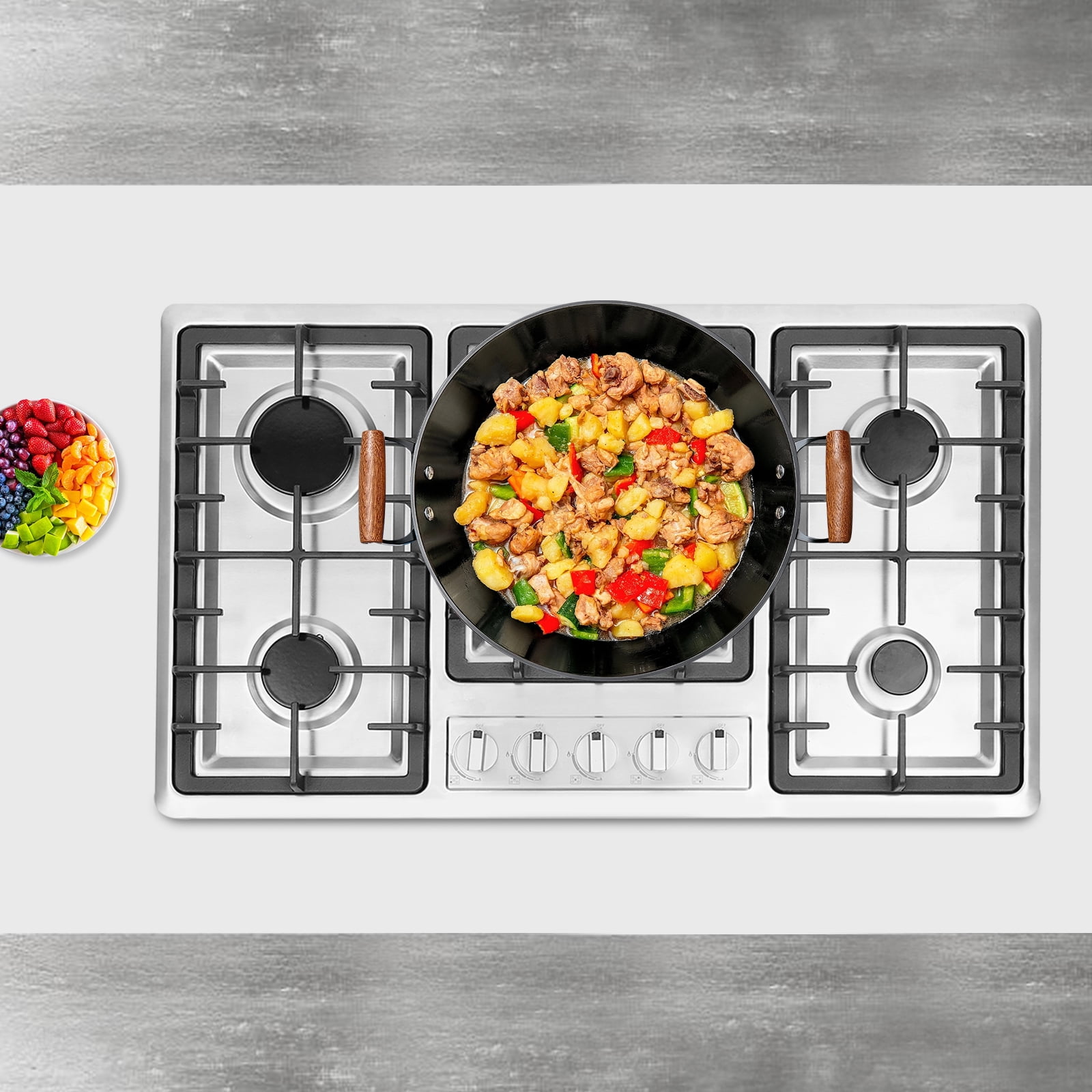 Miumaeov 34” Gas Cooktop Stove w/ 5 Burners, Stainless Steel Stove Top Built-In Gas Propane Cooktop, Flameout Safety Protection Device