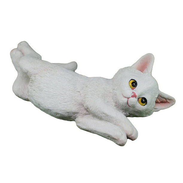 Escultura de gato blanco de resina realista para decoración de jardín