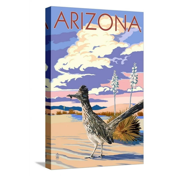 Art.com Arizona - Roadrunner Scene Stretched Canvas Print Wall Art by Lantern Press, 12" x 18"