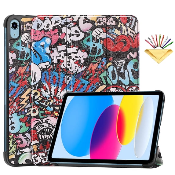 Tarise Case for iPad 10th Generation 10.9 inch 2022 Slim Thin Lightweight Stand Tri-fold Smart Cover with Auto Wake/Sleep PU Leather Hard PC Back Shockproof Case for iPad 10th Gen, Graffiti Doodle
