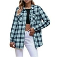 thumbnail image 2 of Otntypg Womens Plus Size Flannel Plaid Shirts Roll Up Long Sleeve Casual Collared Button Down Shacket Jacket Shirt Loose Blouse Top with Pockets Sky Blue S, 2 of 8
