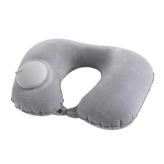 Specialoffer!Air Cushion Self Inflating Button Travel Neck Pillow Inflatable Plane Car Train Pillow Portable Soft U Shaped Travel Pillow Flocking Fabric Pillow Case Protector With Zipper