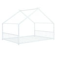 thumbnail image 3 of Jopath Full Size Bed Metal Floor Bed,Full House Bed Frame Floor Bed Frame,With Roof With Headboard And Footboard With Slats Support For Kids Toddler White, 3 of 9
