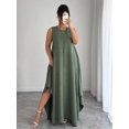 thumbnail image 4 of Green Plus Size Sleeveless A-Line Dress With Tie-Up Waist And Asymmetric, 4 of 8