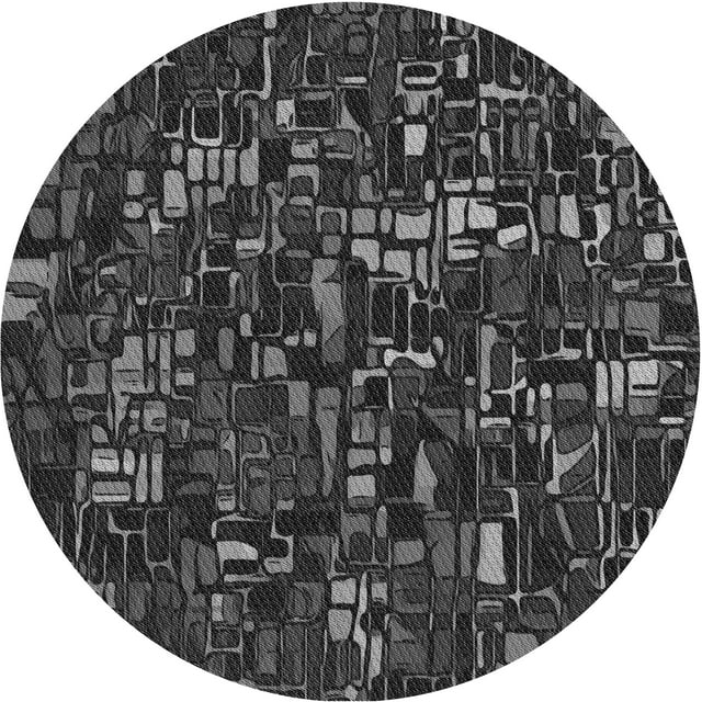 Ahgly Tapis Rond Lavable en Machine Intérieur Transitionnel Gris Minuit, 8 Pieds Rond
