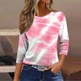 thumbnail image 3 of JTZGDY 3/4 Sleeve Tops for Women Dressy Casual Boho Floral Printed Summer Crewneck Basic Graphic T-Shirts Trendy Oversized Comfy Female Tunic Blouses Pink#02 XL, 3 of 5