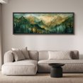 thumbnail image 2 of Large Framed Canvas Print Watercolor Misty Mountains - Green Forest LandscapeWall Art Decorative Ready to Hang Painting for Living room Bedroom 60x20 inches Black Frame, 2 of 9