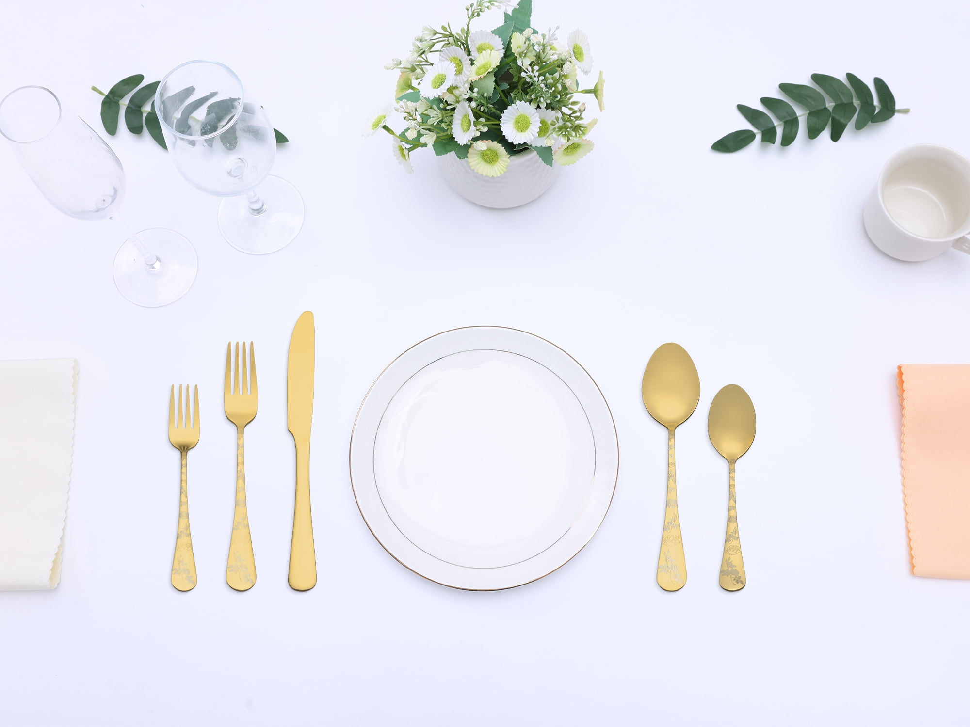 Unique Bargains 30 Piece Silverware Set for 6 Stainless Steel Floral Flatware Gold 30