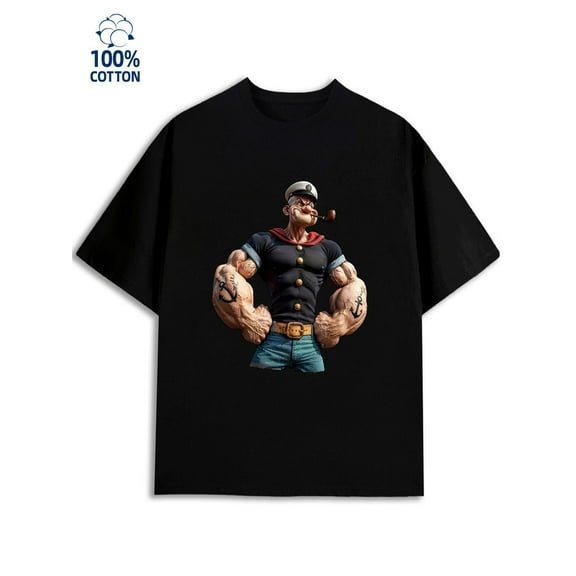 Popeye T-Shirt mens 180G 100% Cotton black Retro Unisex Shirt Printed tshirts Classic Unisex Shirt Graphic Tee tshirts Retro Unisex Shirt Graphic Tee tshirts Classic Unisex Shirt Short Sleeve tshirts