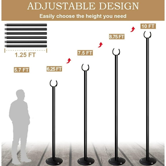 OTGFRF-10ft String Light Poles for Outdoors, Outside Light Poles for Hard Ground Surface, Backyard, Patio, Outdoor Lighting, Matte Black, 1 Pack