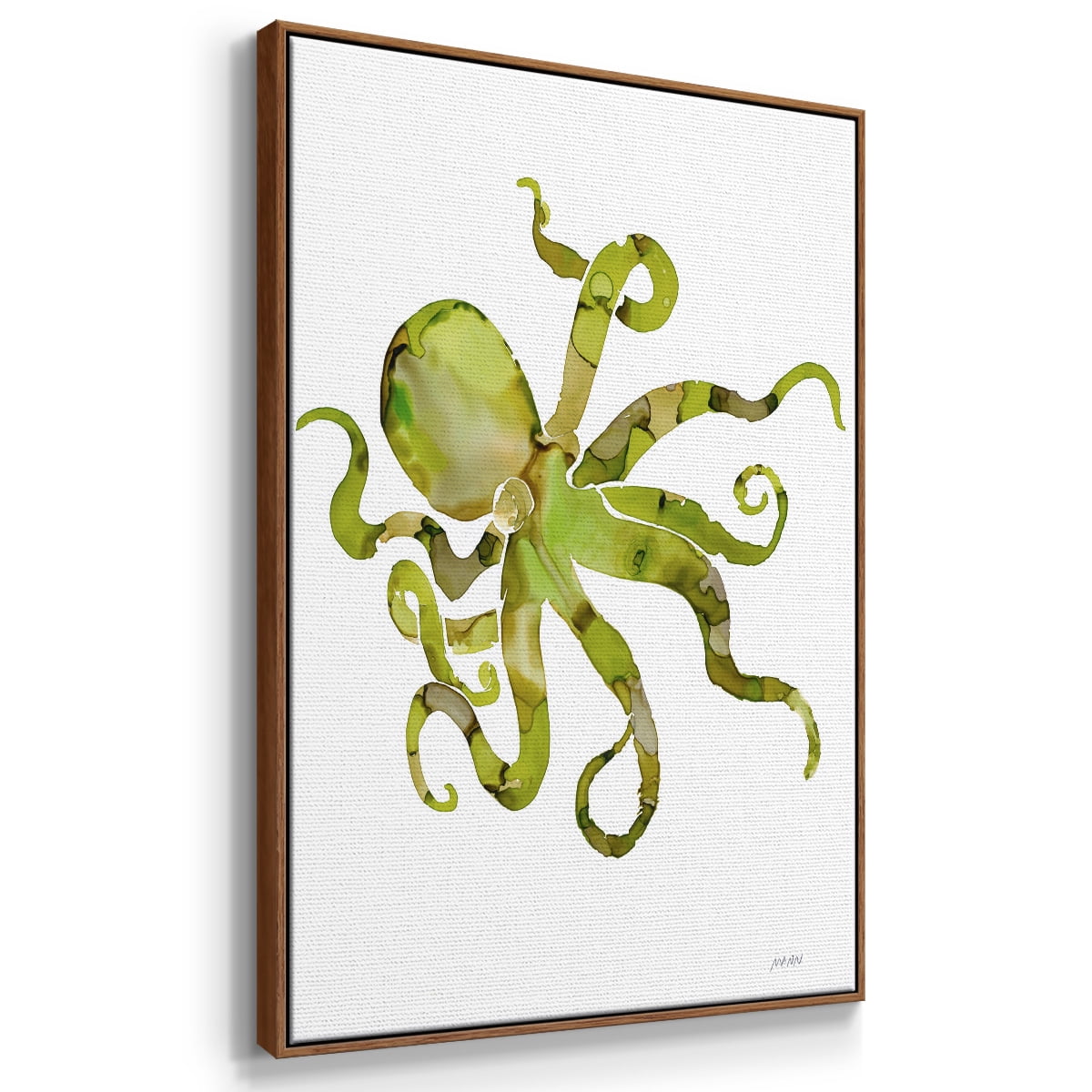 Octopus Framed Premium Gallery Wrapped Canvas - Ready to Hang - 27 x 41 - Walnut Floating Frame