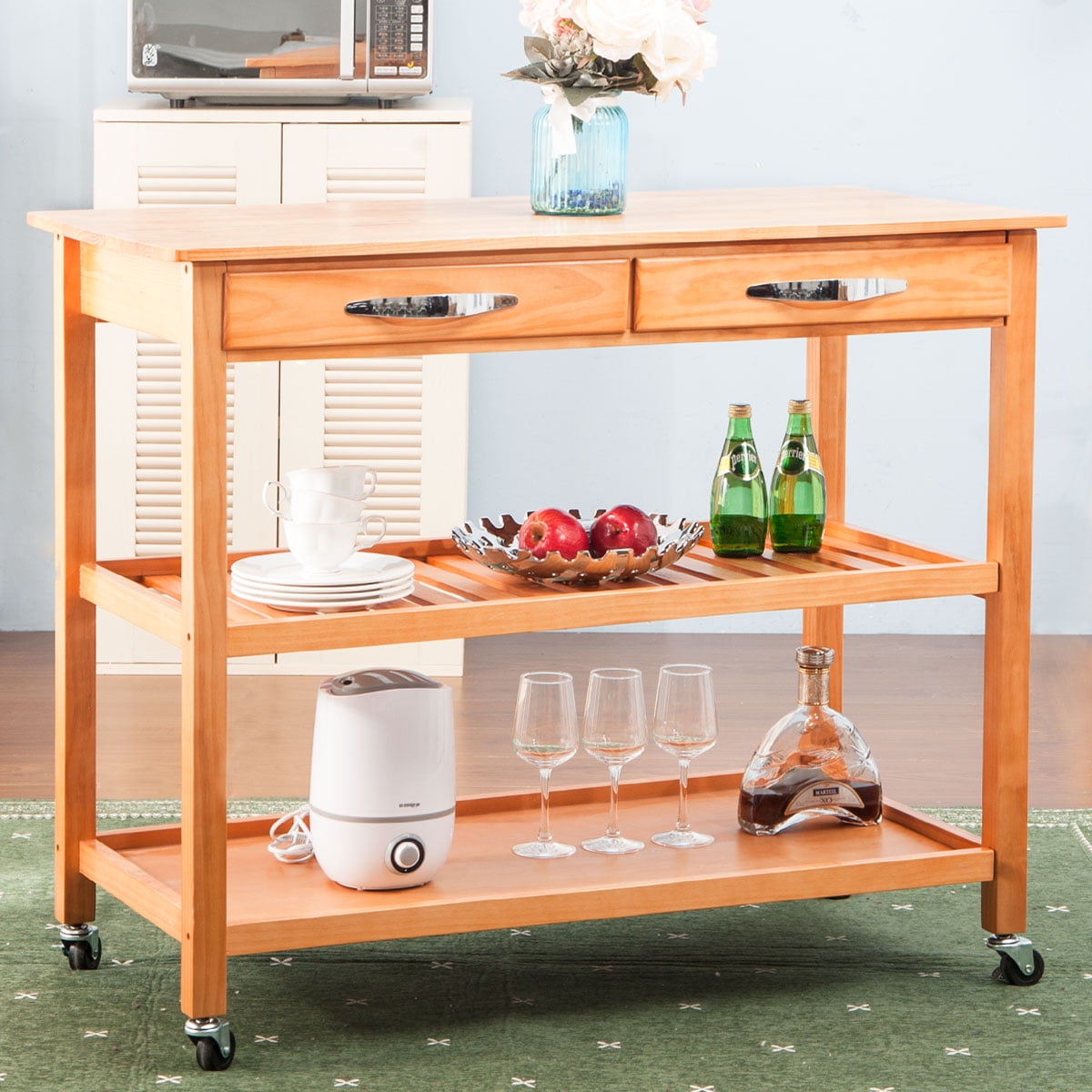 Kitchen Carts on Wheels, 3-Tier Kitchen Island Cart with 2 Drawers and