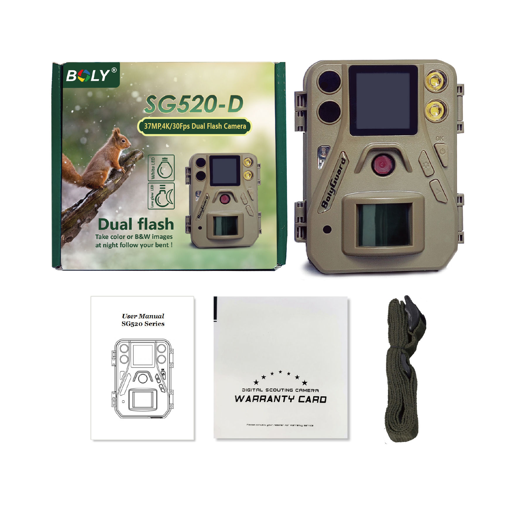 Boly Trail Game Camera,37MP Hunting 4K 1.44'' LCD White LED and 940nm No Glow with Night Vision 100ft Detection Distance Color Pictures and Videos Day and Night--2 Pieces