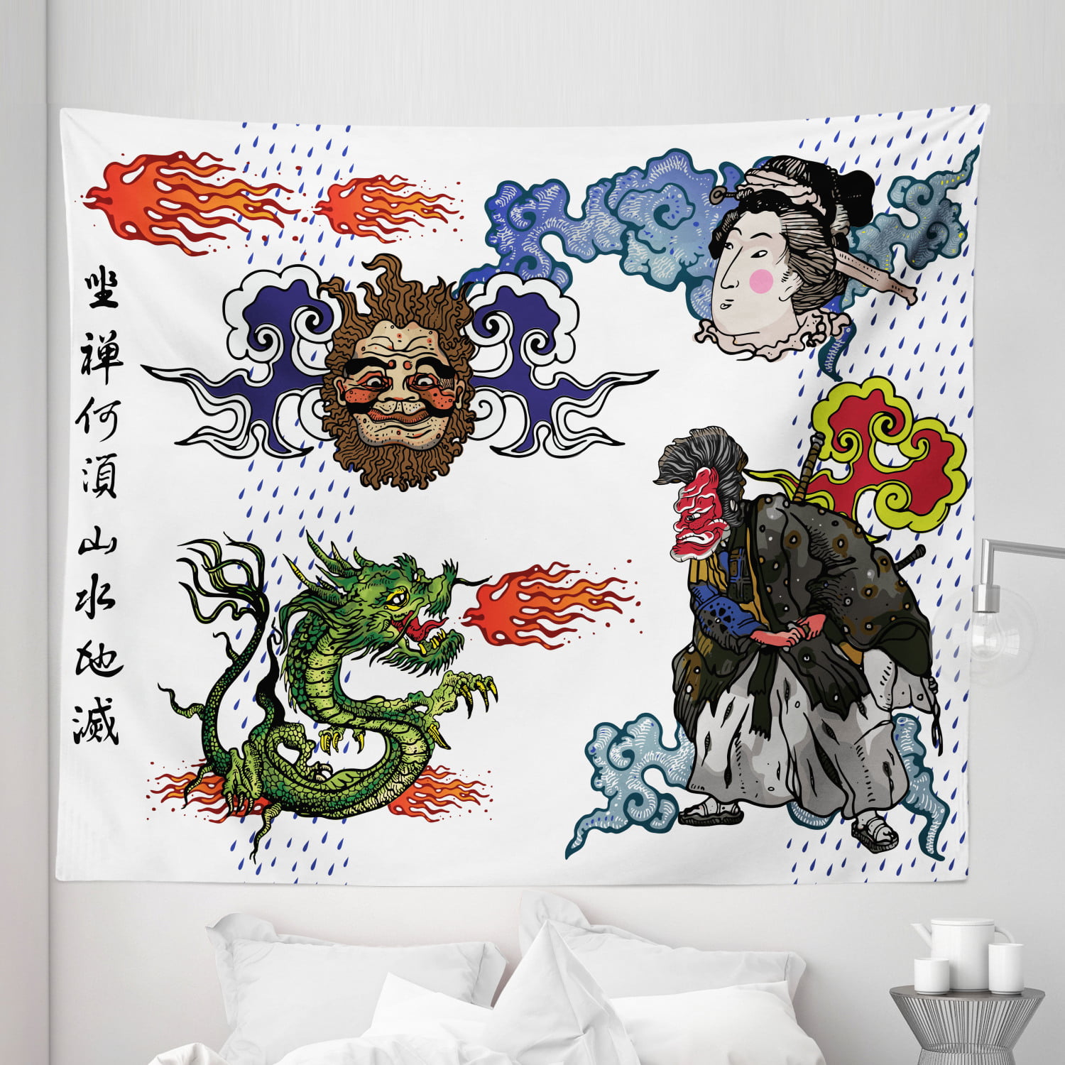 Japanese Geisha Printed Tapestry Wall Hanging Blanket Bedspread Home Decor Chic 