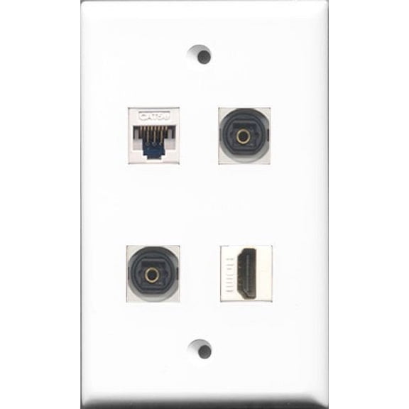 RiteAV 1 Port HDMI 2 Port Toslink and 1 Port Cat5e Ethernet White Wall Plate