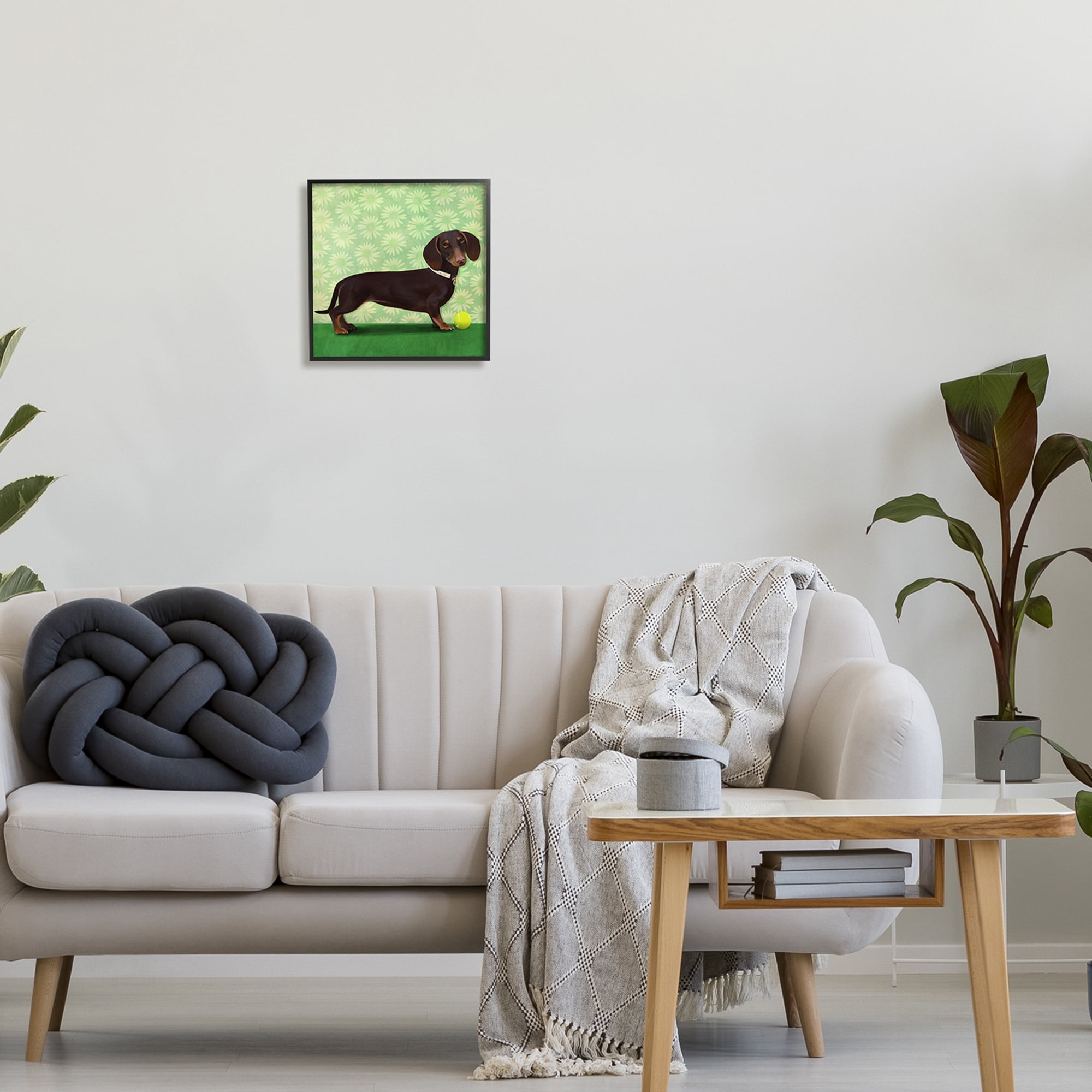 Stupell Industries Dachshund & Tennis Ball Animals & Insects Painting Black Framed Art Print Wall Art, 12 x 12