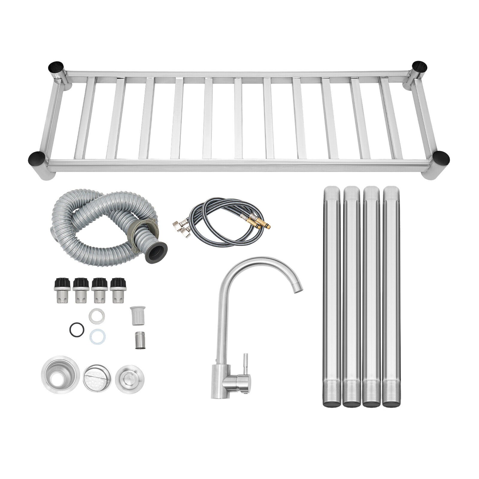 Restaurant Stainless Steel Kitchen Sink Prep Table Sink Free Standing Silver Utility Sink with Faucet 150kg Bear Capacity